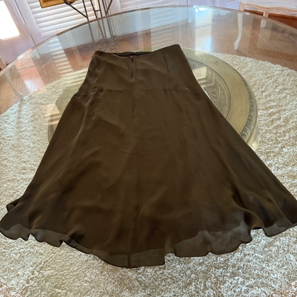 Polo Ralph Lauren 100% Silk Maxi Skirt Olive Green Long Trumpet Minimalist 6 - Picture 6 of 12